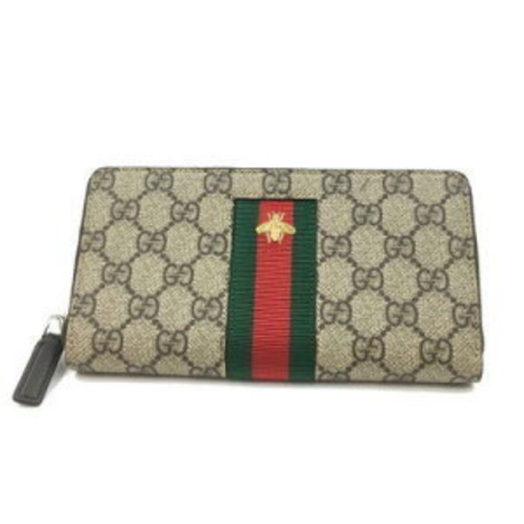 GUCCI Sherry GG Supreme BEE Canvas Zip Wallet - Picture 1 of 7